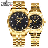 CHENXI Luxury Couple Watch Golden Fashion Stainless Steel Lovers Watch Quartz Wrist Watches For Women & Men Analog Wristwatch - ENSEIGNE DENIS