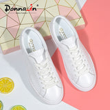 Donna-in Breathable Genuine Leather White Sneakers Women Hollow Spring Summer 2020 Casual Flat Women Shoes Low Heel Comfortable - ENSEIGNE DENIS