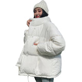 Korean Style 2019 Winter Jacket Women Stand Collar Solid Black White Female Down Coat Loose Oversized Womens Short Parka - ENSEIGNE DENIS