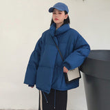 Korean Style 2019 Winter Jacket Women Stand Collar Solid Black White Female Down Coat Loose Oversized Womens Short Parka - ENSEIGNE DENIS