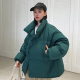 Korean Style 2019 Winter Jacket Women Stand Collar Solid Black White Female Down Coat Loose Oversized Womens Short Parka - ENSEIGNE DENIS