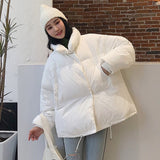 Korean Style 2019 Winter Jacket Women Stand Collar Solid Black White Female Down Coat Loose Oversized Womens Short Parka - ENSEIGNE DENIS
