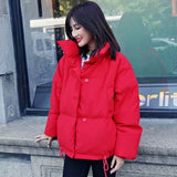 Korean Style 2019 Winter Jacket Women Stand Collar Solid Black White Female Down Coat Loose Oversized Womens Short Parka - ENSEIGNE DENIS