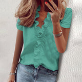 Ruffled V neck Long Sleeve Women Blouses Casual Letter Printed Blouse Women's Tops 2020 Spring Summer Plus Size Clothes Laides - ENSEIGNE DENIS