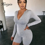 Black Gray Bodycon Playsuit Women Wear On Both Sides Sexy Jumpsuit Autumn 2020 Zip Up Party Club Romper Jumpsuits Shorts - ENSEIGNE DENIS