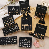 FNIO Women's Earrings Set Pearl Earrings For Women Bohemian Fashion Jewelry 2020 Geometric Crystal Heart Stud Earrings - ENSEIGNE DENIS