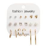 FNIO Women's Earrings Set Pearl Earrings For Women Bohemian Fashion Jewelry 2020 Geometric Crystal Heart Stud Earrings - ENSEIGNE DENIS