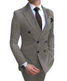 2020 New Beige Men's Suit 2 Pieces Double-breasted Notch Lapel Flat Slim Fit Casual Tuxedos For Wedding(Blazer+Pants) - ENSEIGNE DENIS