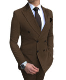 2020 New Beige Men's Suit 2 Pieces Double-breasted Notch Lapel Flat Slim Fit Casual Tuxedos For Wedding(Blazer+Pants) - ENSEIGNE DENIS