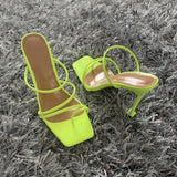 2020 Summer Pumps Sexy snake print Slippers Sandals Shoes Women Thin High Heels Square Toe Sandal Lady Pump Shoes Mules - ENSEIGNE DENIS