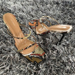 2020 Summer Pumps Sexy snake print Slippers Sandals Shoes Women Thin High Heels Square Toe Sandal Lady Pump Shoes Mules - ENSEIGNE DENIS