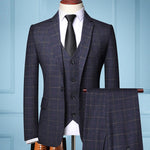 2019 Three-piece Male Formal Business Plaids Suit for Men's Fashion Boutique Plaid Wedding Dress Suit ( Jacket + Vest + Pants ) - ENSEIGNE DENIS