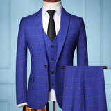 2019 Three-piece Male Formal Business Plaids Suit for Men's Fashion Boutique Plaid Wedding Dress Suit ( Jacket + Vest + Pants ) - ENSEIGNE DENIS