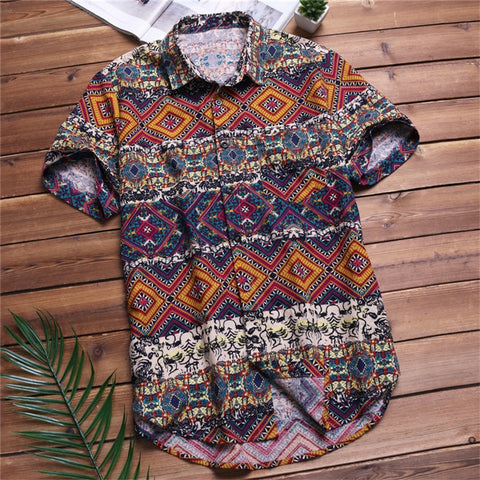 2020 Men Shirts Short Sleeve Printed Pocket Colorful Casual Blouse Hawaiian shirt Male Tops Summer Geometric Plus Size Shirts 5X - ENSEIGNE DENIS