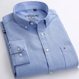 Men's Long Sleeve Oxford Plaid Striped Casual Shirt Front Patch Chest Pocket Regular-fit Button-down Collar Thick Work Shirts - ENSEIGNE DENIS
