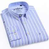 Men's Long Sleeve Oxford Plaid Striped Casual Shirt Front Patch Chest Pocket Regular-fit Button-down Collar Thick Work Shirts - ENSEIGNE DENIS