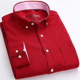 Men's Long Sleeve Oxford Plaid Striped Casual Shirt Front Patch Chest Pocket Regular-fit Button-down Collar Thick Work Shirts - ENSEIGNE DENIS