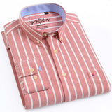 Men's Long Sleeve Oxford Plaid Striped Casual Shirt Front Patch Chest Pocket Regular-fit Button-down Collar Thick Work Shirts - ENSEIGNE DENIS