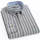 Men's Long Sleeve Oxford Plaid Striped Casual Shirt Front Patch Chest Pocket Regular-fit Button-down Collar Thick Work Shirts - ENSEIGNE DENIS