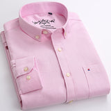 Men's Long Sleeve Oxford Plaid Striped Casual Shirt Front Patch Chest Pocket Regular-fit Button-down Collar Thick Work Shirts - ENSEIGNE DENIS