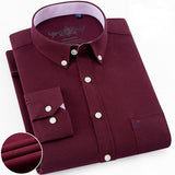 Men's Long Sleeve Oxford Plaid Striped Casual Shirt Front Patch Chest Pocket Regular-fit Button-down Collar Thick Work Shirts - ENSEIGNE DENIS