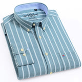 Men's Long Sleeve Oxford Plaid Striped Casual Shirt Front Patch Chest Pocket Regular-fit Button-down Collar Thick Work Shirts - ENSEIGNE DENIS