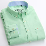 Men's Long Sleeve Oxford Plaid Striped Casual Shirt Front Patch Chest Pocket Regular-fit Button-down Collar Thick Work Shirts - ENSEIGNE DENIS