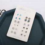 12 Pairs/set, Htzzy 2020 New Statement Earrings for Women Fashion Moon Universe Silver Color Stars Stud Earring Crystal Earrings - ENSEIGNE DENIS