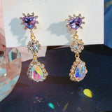 MENGJIQIAO New Korean Shiny Heart Crystal Drop Earrings For Women Fashion Shell Rhinestone Boucle D'oreille Party Jeweley Gift - ENSEIGNE DENIS