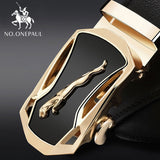 NO.ONEPAUL Brand Fashion Automatic Buckle Black Genuine Leather Belt Men's Belts Cow Leather Belts for Men 3.5cm Width WQE789 - ENSEIGNE DENIS