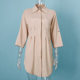 Summer White Pleated Tunic Women's Long Shirts Adjustable Sleeve Single Breasted Shirt Female 2020 Casual Ladies Office Clothes - ENSEIGNE DENIS