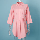 Summer White Pleated Tunic Women's Long Shirts Adjustable Sleeve Single Breasted Shirt Female 2020 Casual Ladies Office Clothes - ENSEIGNE DENIS