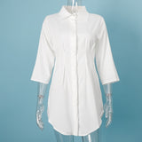 Summer White Pleated Tunic Women's Long Shirts Adjustable Sleeve Single Breasted Shirt Female 2020 Casual Ladies Office Clothes - ENSEIGNE DENIS