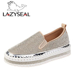 LazySeal Crystal Diamonds Women Flats Bling Woman Shoes Rhinestone Ladies Casual Shoes Round Toe Slip-on Platform Shoes - ENSEIGNE DENIS
