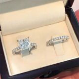 Luxury Female White AAA Zircon Wedding Ring Set Fashion 925 Silver Filled Jewelry Promise Engagement Rings For Women - ENSEIGNE DENIS