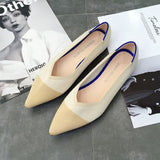 Color Casual Women Soft Shoes Breathable Knit Pointed Shoes Women's Flat Shoes Ballet Single Shoes Comfortable Pregnant Shoes - ENSEIGNE DENIS