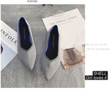 Color Casual Women Soft Shoes Breathable Knit Pointed Shoes Women's Flat Shoes Ballet Single Shoes Comfortable Pregnant Shoes - ENSEIGNE DENIS