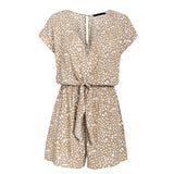 Conmoto bow sleeveless wide leg women short jumpsuits rompers casual loose bow tie playsuits leopard sleeveless short rompers - ENSEIGNE DENIS