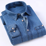 Mens Regular-fit Long-Sleeve Denim Work Shirt Two Button Front Chest Pockets & Pencil Slot Rugged Wear Thin Casual Cotton Shirts - ENSEIGNE DENIS
