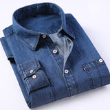 Mens Regular-fit Long-Sleeve Denim Work Shirt Two Button Front Chest Pockets & Pencil Slot Rugged Wear Thin Casual Cotton Shirts - ENSEIGNE DENIS