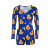 Sexy Women Bodysuit Long Sleeve Deep V Neck Bodycon Stretch Leotard Crop Top Button Short Romper Pajamas Women Jumpsuit Overalls - ENSEIGNE DENIS