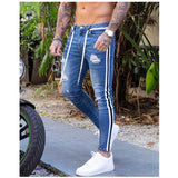 2020 Men's Painted Skinny Slim Fit Straight Ripped Distressed Pleated Knee Patch Denim Pants Stretch Jeans - ENSEIGNE DENIS