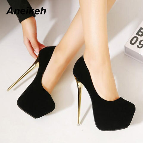 Aneikeh Big Size 41 42 43 44 45 Sexy Pumps Wedding Women Fetish Shoes High Heel Stripper Flock Pumps 16 cm Zapatos Mujer - ENSEIGNE DENIS