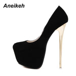 Aneikeh Big Size 41 42 43 44 45 Sexy Pumps Wedding Women Fetish Shoes High Heel Stripper Flock Pumps 16 cm Zapatos Mujer - ENSEIGNE DENIS