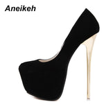 Aneikeh Big Size 41 42 43 44 45 Sexy Pumps Wedding Women Fetish Shoes High Heel Stripper Flock Pumps 16 cm Zapatos Mujer - ENSEIGNE DENIS