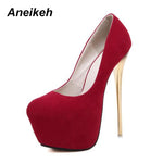 Aneikeh Big Size 41 42 43 44 45 Sexy Pumps Wedding Women Fetish Shoes High Heel Stripper Flock Pumps 16 cm Zapatos Mujer - ENSEIGNE DENIS