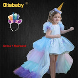 Christmas Girls Unicorn Dress with Long Tail + Wings Wig Hairband Baby