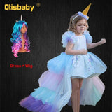 Christmas Girls Unicorn Dress with Long Tail + Wings Wig Hairband Baby