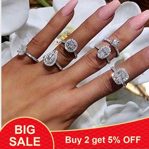925 Sterling silver fashion Female Ring 3ct AAAAA cz Promise Wedding Band Rings for Women Bridal Finger Party Jewelry Gift - ENSEIGNE DENIS