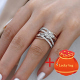 925 Silver AAA Zircon Luxury CUrve Intersection Female Crystal Round Stone Ring Engagement Ring Vintage Party Rings For Women - ENSEIGNE DENIS
